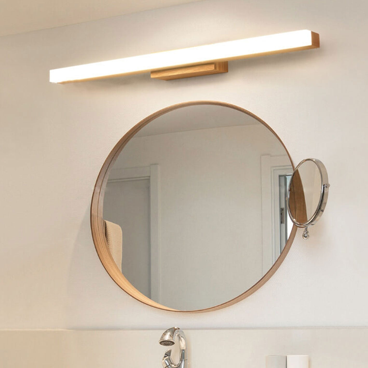Nordic Minimalist Wooden Long Strip Vanity Wall Light