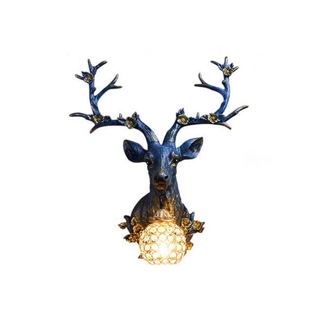 Retro Creative Fortune Deer Head Resin 1-Light Wall Sconce