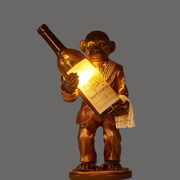 Retro Creative Monkey Resin Wine Bottle 1-Light Table Lamp