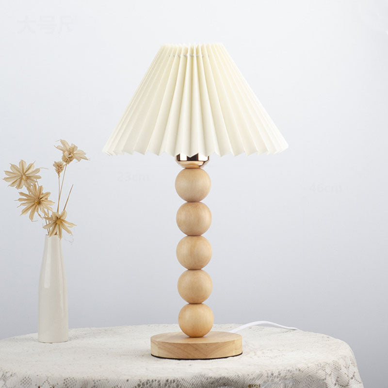 Traditional Vintage Pleated Gourd Shaped Oak Table Lamp