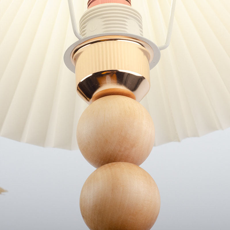 Traditional Vintage Pleated Gourd Shaped Oak Table Lamp
