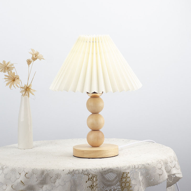 Traditional Vintage Pleated Gourd Shaped Oak Table Lamp