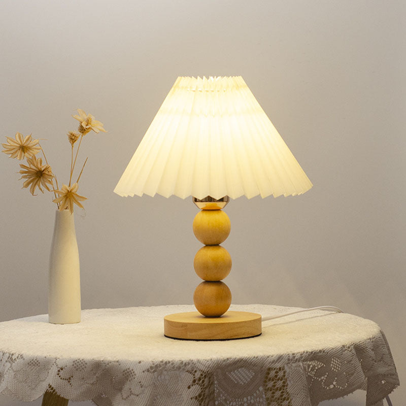 Traditional Vintage Pleated Gourd Shaped Oak Table Lamp