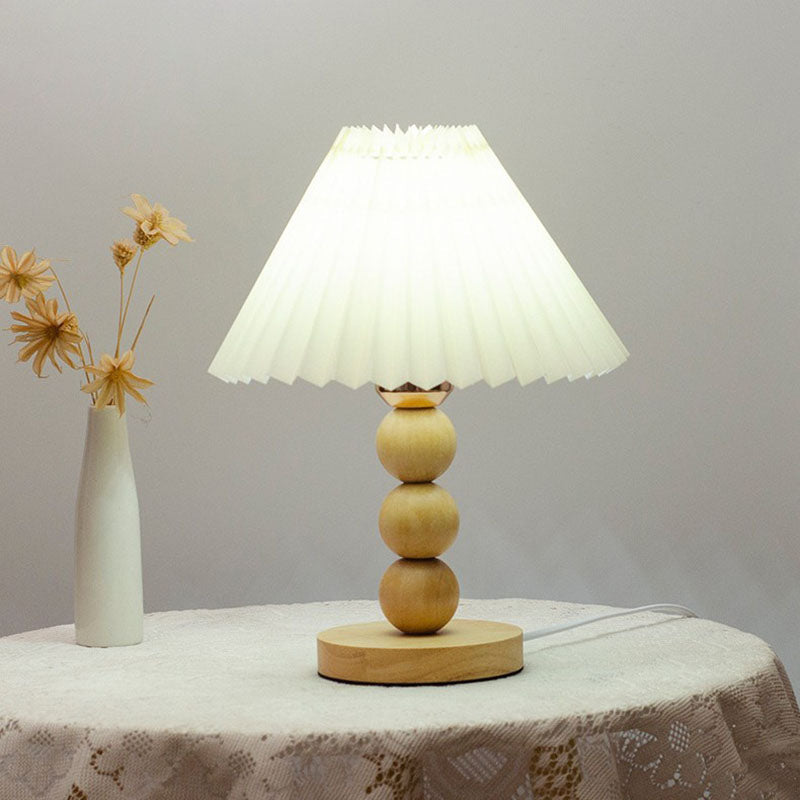 Traditional Vintage Pleated Gourd Shaped Oak Table Lamp