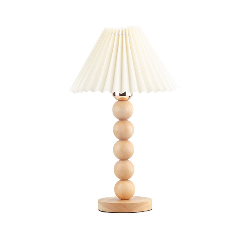 Traditional Vintage Pleated Gourd Shaped Oak Table Lamp
