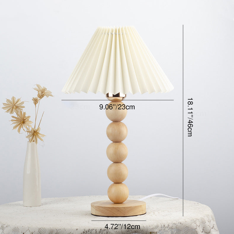 Traditional Vintage Pleated Gourd Shaped Oak Table Lamp