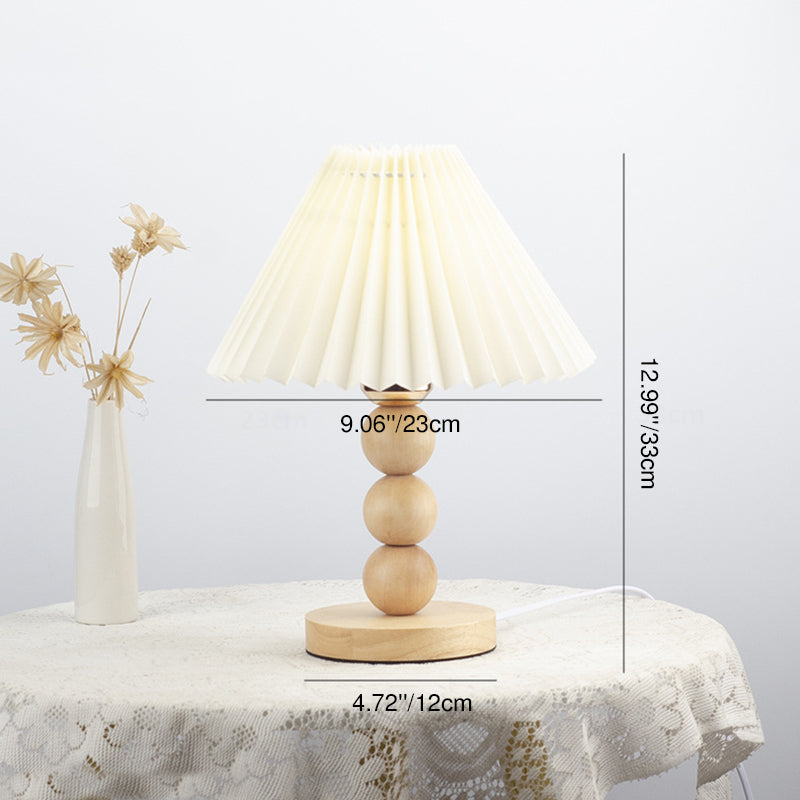 Traditional Vintage Pleated Gourd Shaped Oak Table Lamp