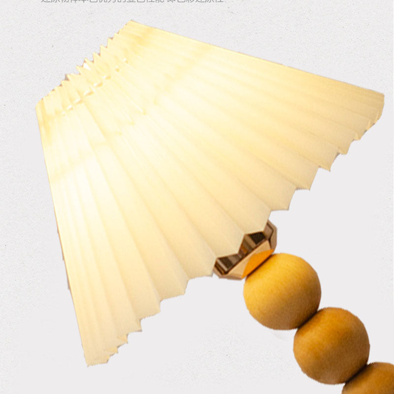 Traditional Vintage Pleated Gourd Shaped Oak Table Lamp