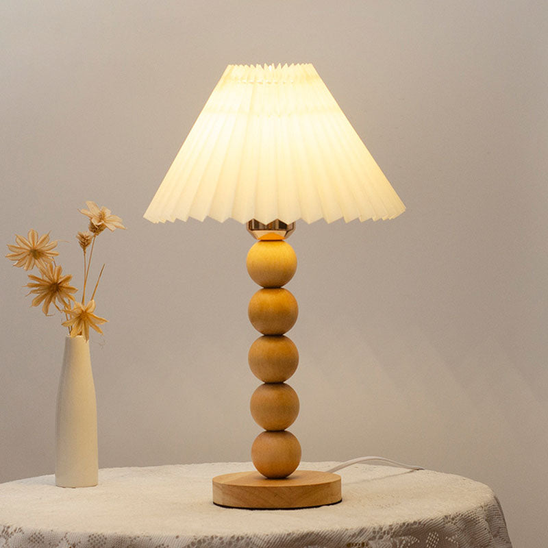 Traditional Vintage Pleated Gourd Shaped Oak Table Lamp
