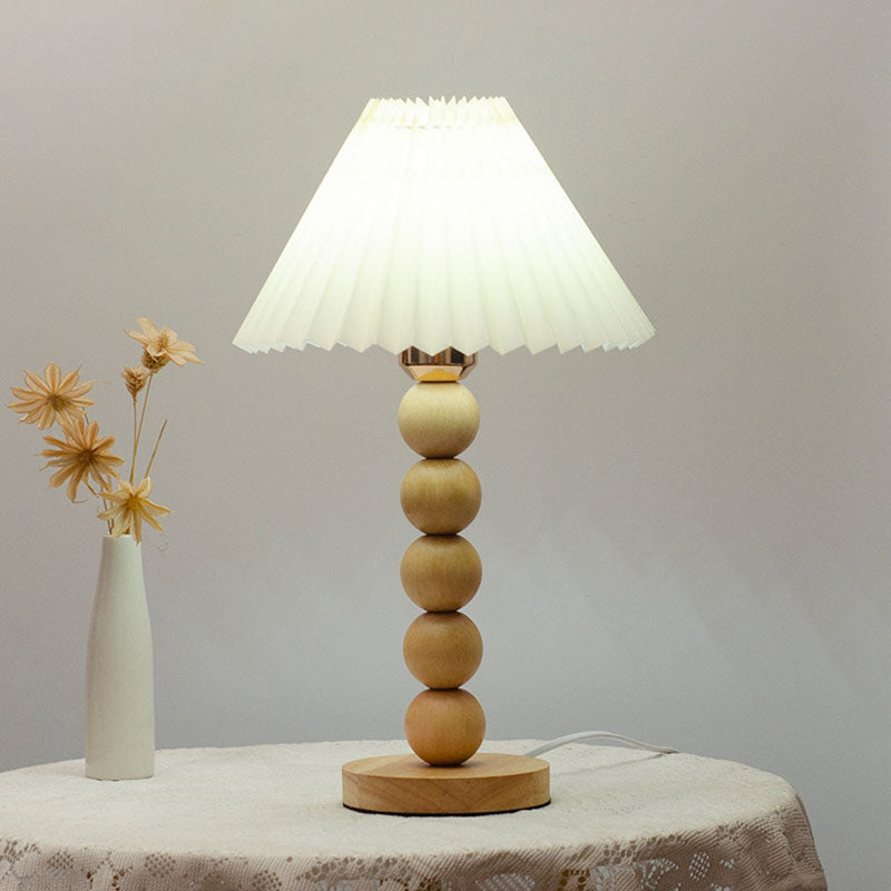 Traditional Vintage Pleated Gourd Shaped Oak Table Lamp