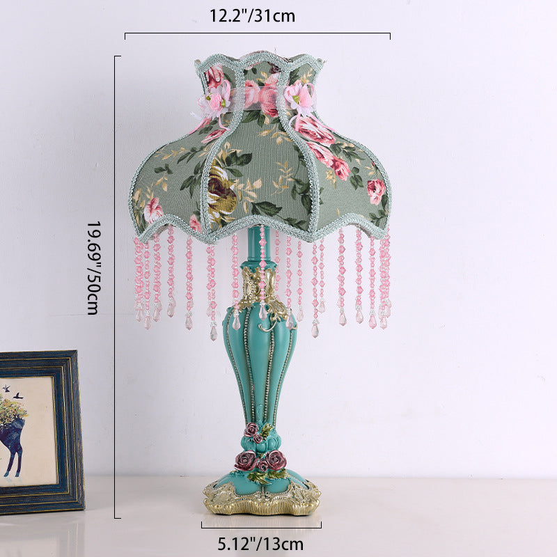 Traditional French Floral Pattern Round Fringe Table Lamp