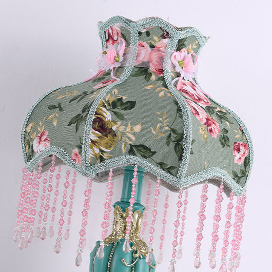 Traditional French Floral Pattern Round Fringe Table Lamp