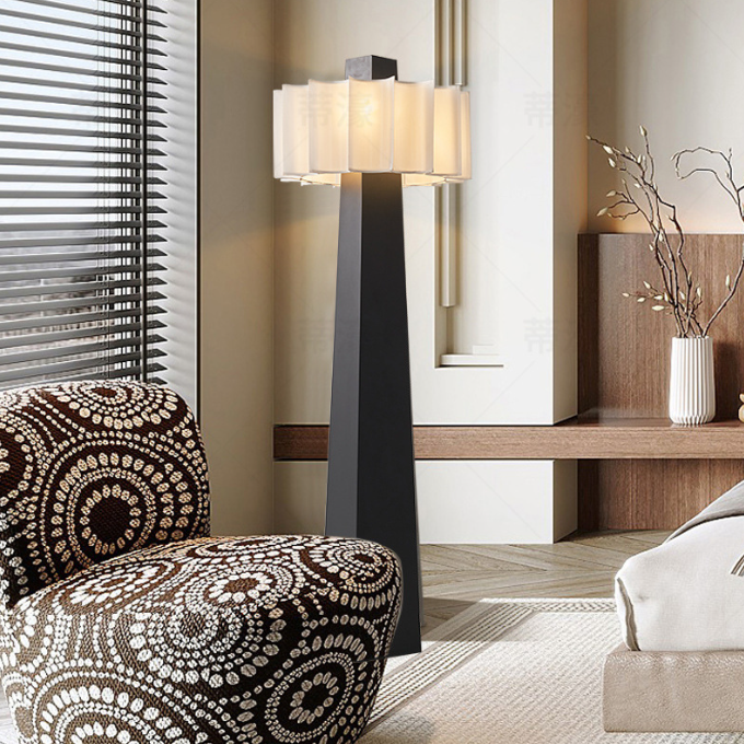 Japanese Black & White 4-Light Floor Lamp