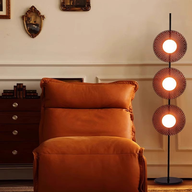 Scandinavian Reddish Brown 3-Light Floor Lamp