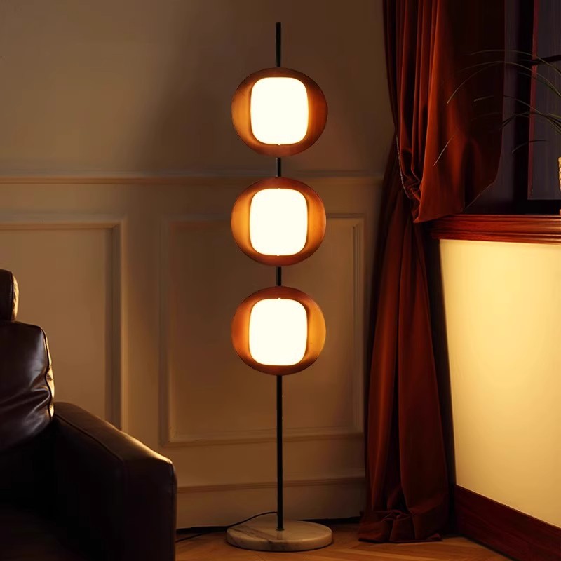 Scandinavian Reddish Brown 3-Light Floor Lamp