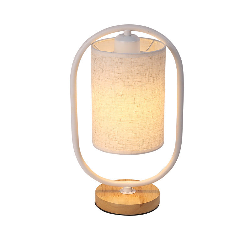 Scandinavian Cylinder Solid Wood Fabric Metal Table Lamp