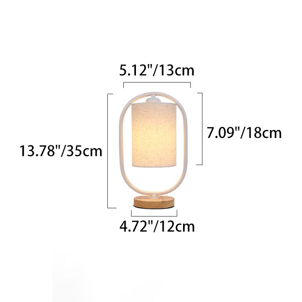 Scandinavian Cylinder Solid Wood Fabric Metal Table Lamp