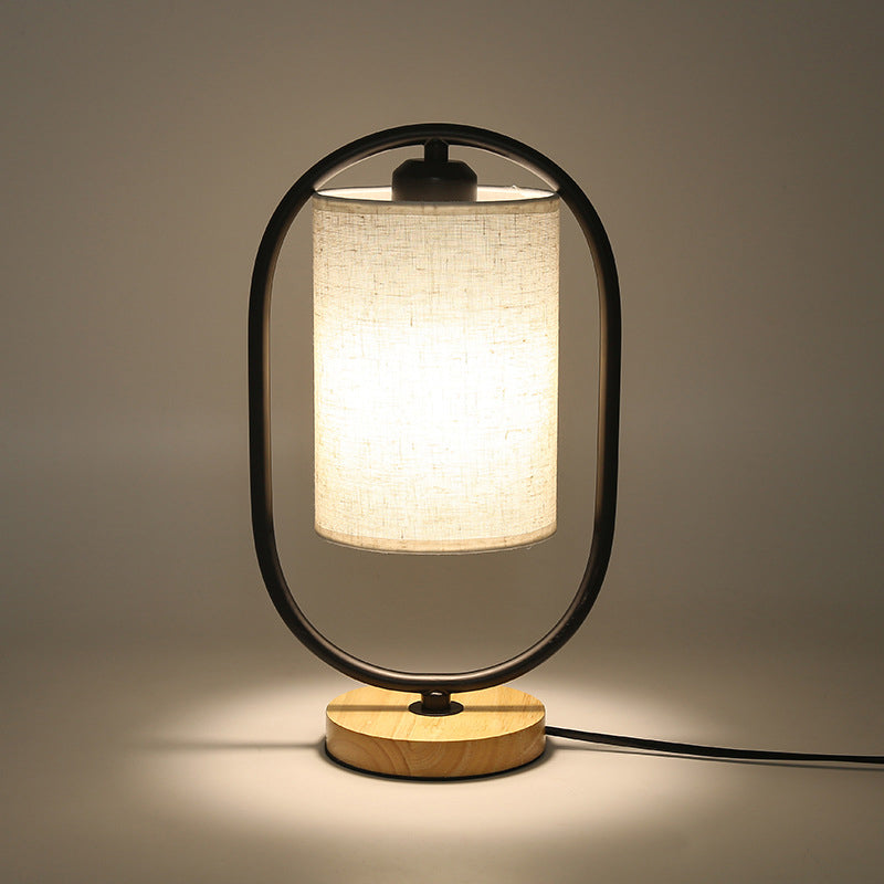 Scandinavian Cylinder Solid Wood Fabric Metal Table Lamp