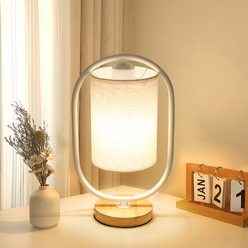 Scandinavian Cylinder Solid Wood Fabric Metal Table Lamp