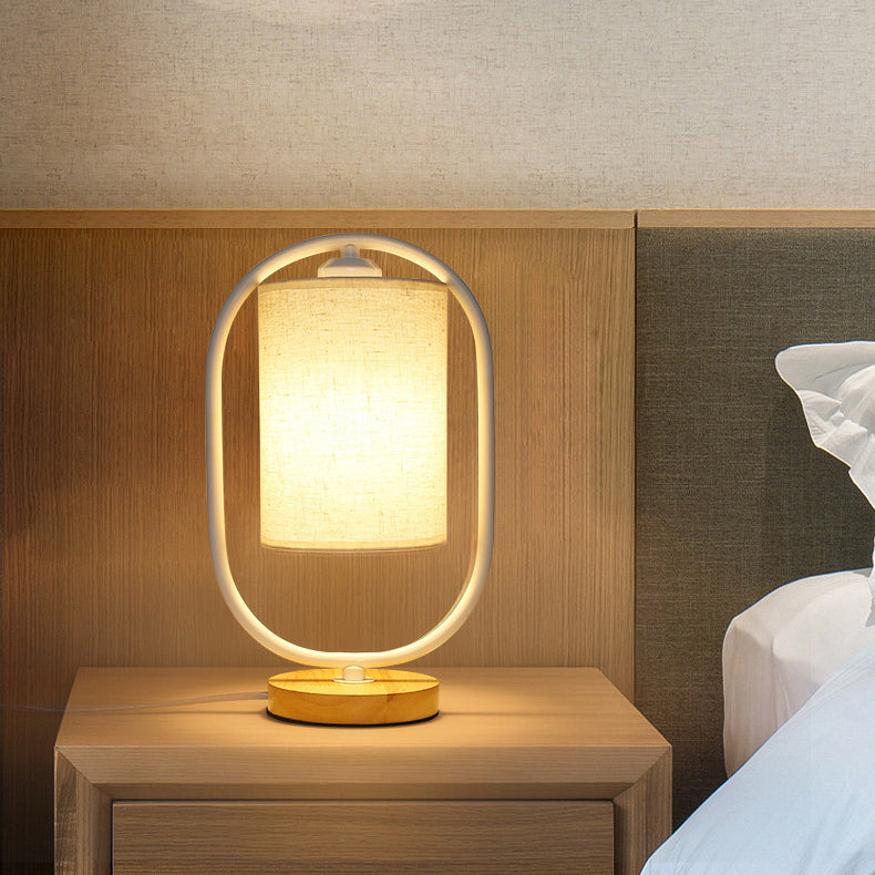 Scandinavian Cylinder Solid Wood Fabric Metal Table Lamp