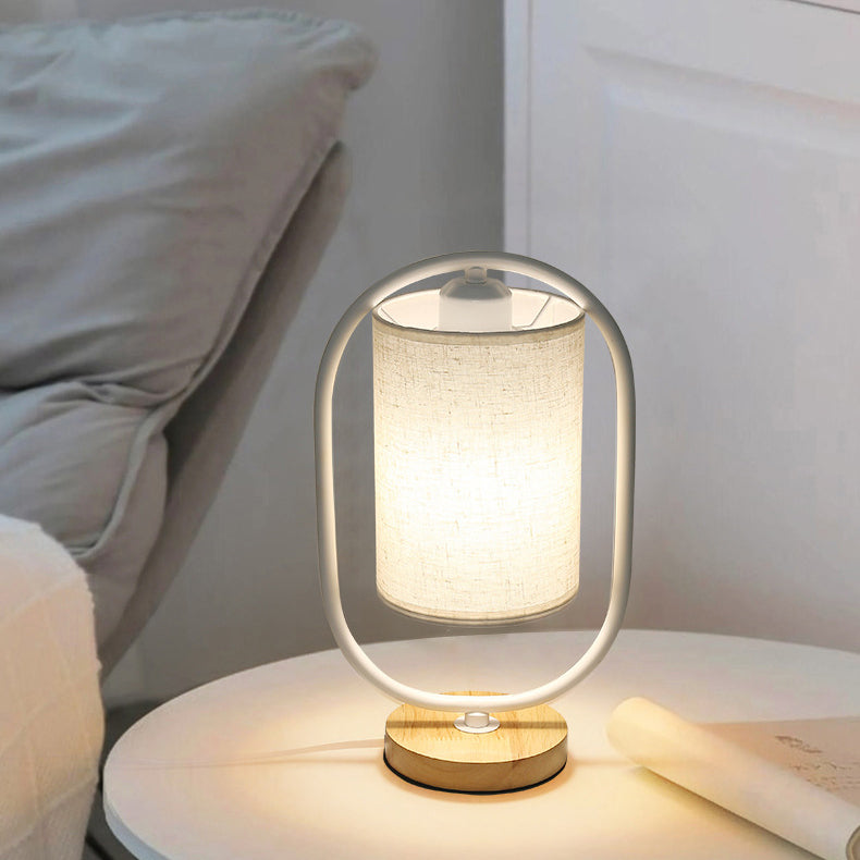 Scandinavian Cylinder Solid Wood Fabric Metal Table Lamp