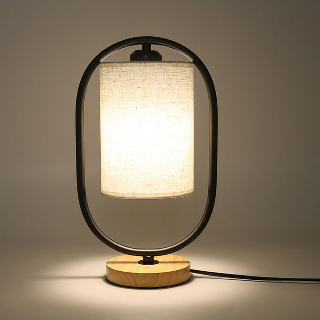 Scandinavian Cylinder Solid Wood Fabric Metal Table Lamp