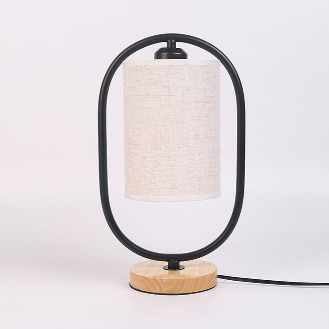 Scandinavian Cylinder Solid Wood Fabric Metal Table Lamp