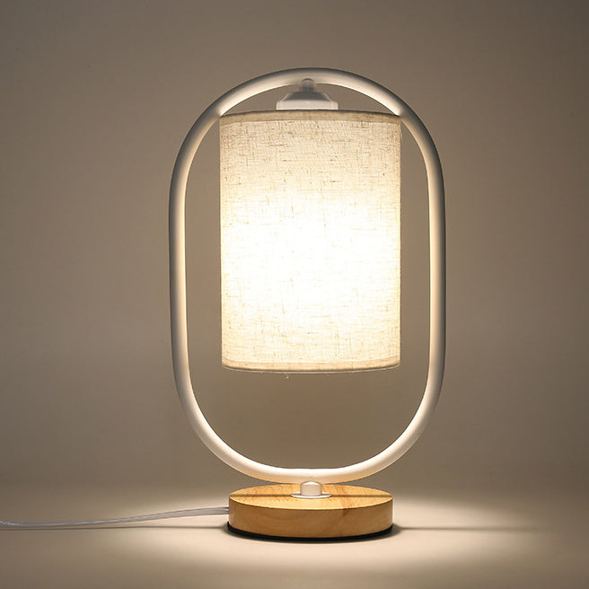 Scandinavian Cylinder Solid Wood Fabric Metal Table Lamp