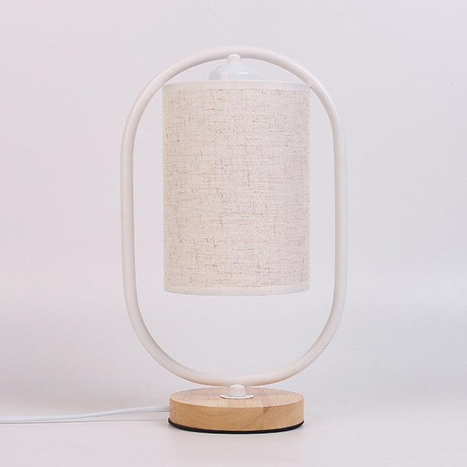 Scandinavian Cylinder Solid Wood Fabric Metal Table Lamp