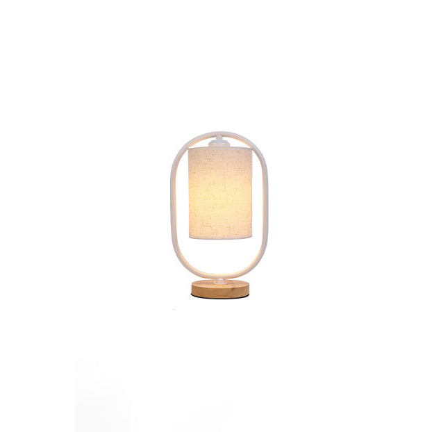 Scandinavian Cylinder Solid Wood Fabric Metal Table Lamp