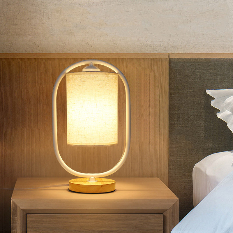 Scandinavian Cylinder Solid Wood Fabric Metal Table Lamp