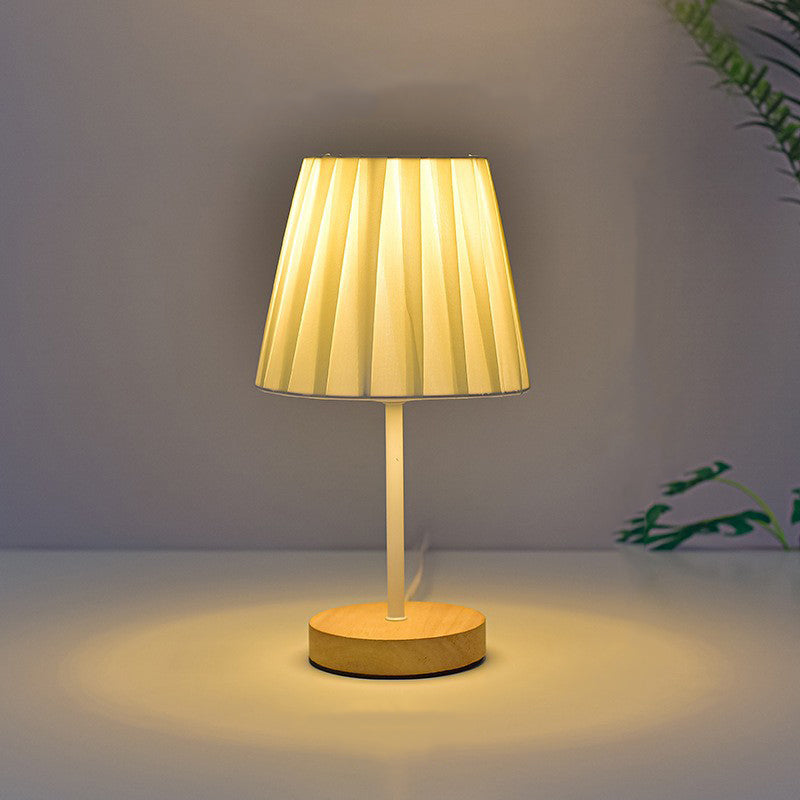 Modern Minimalist Trapezoidal Solid Wood Fabric Table Lamp