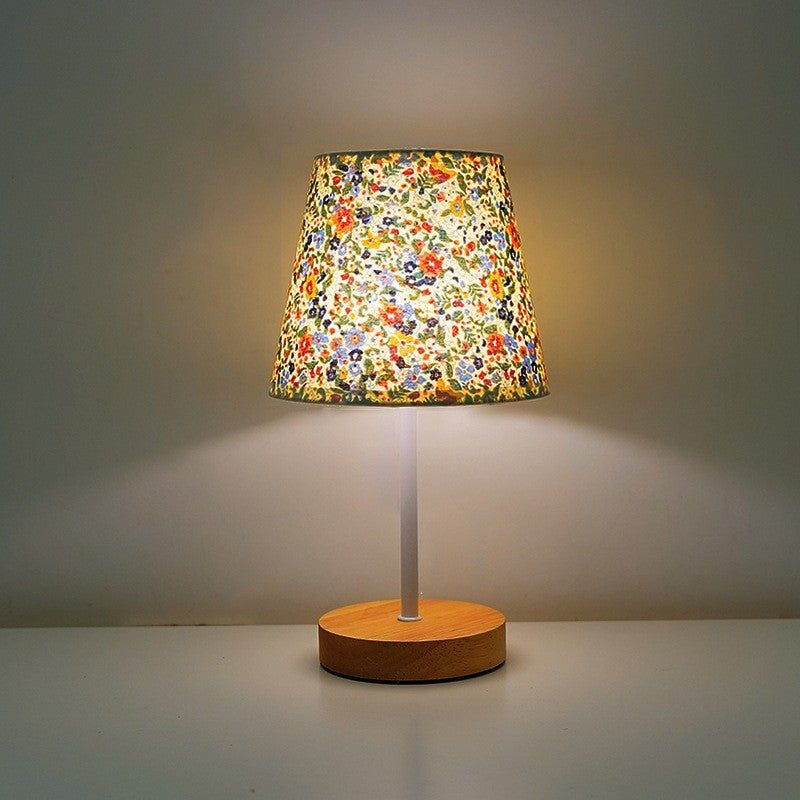 Modern Minimalist Trapezoidal Solid Wood Fabric Table Lamp