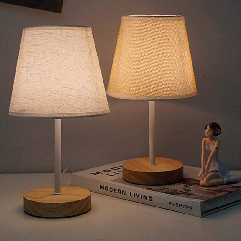 Modern Minimalist Trapezoidal Solid Wood Fabric Table Lamp
