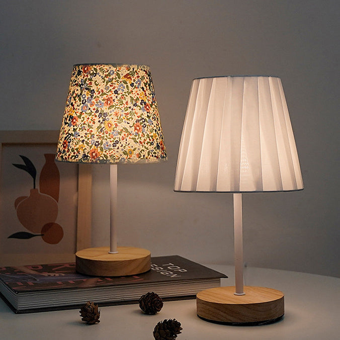 Modern Minimalist Trapezoidal Solid Wood Fabric Table Lamp