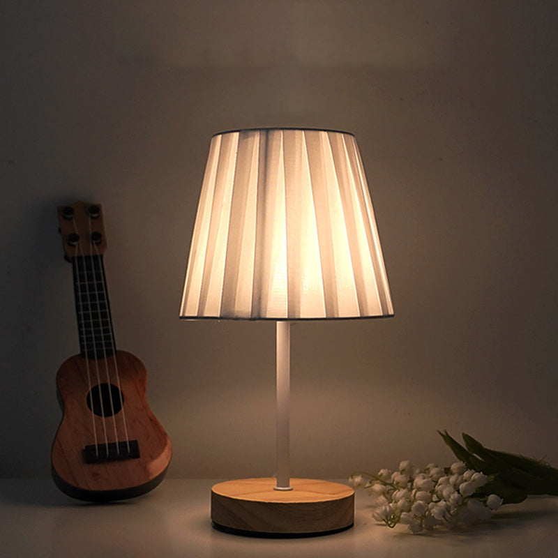 Modern Minimalist Trapezoidal Solid Wood Fabric Table Lamp