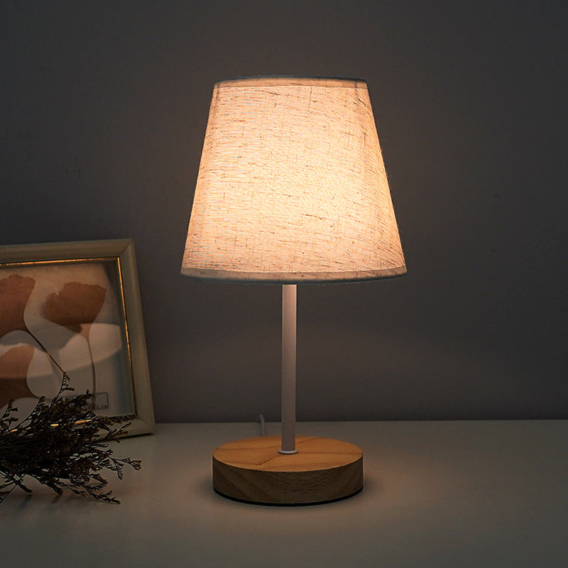 Modern Minimalist Trapezoidal Solid Wood Fabric Table Lamp
