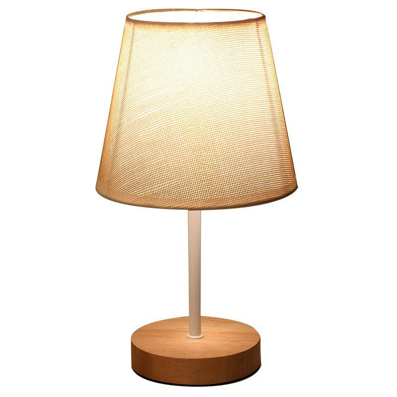 Modern Minimalist Trapezoidal Solid Wood Fabric Table Lamp