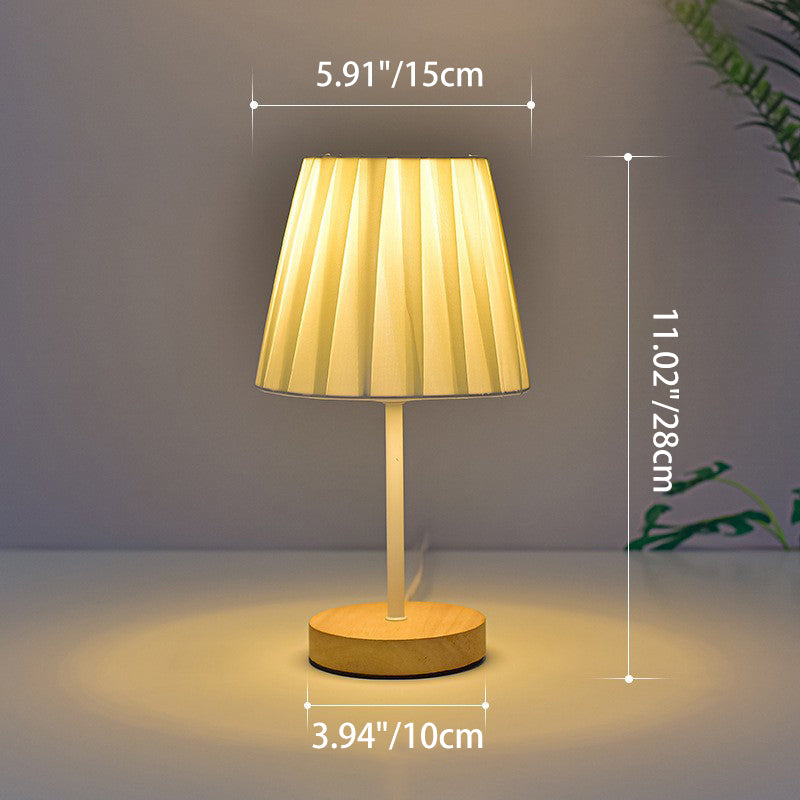 Modern Minimalist Trapezoidal Solid Wood Fabric Table Lamp