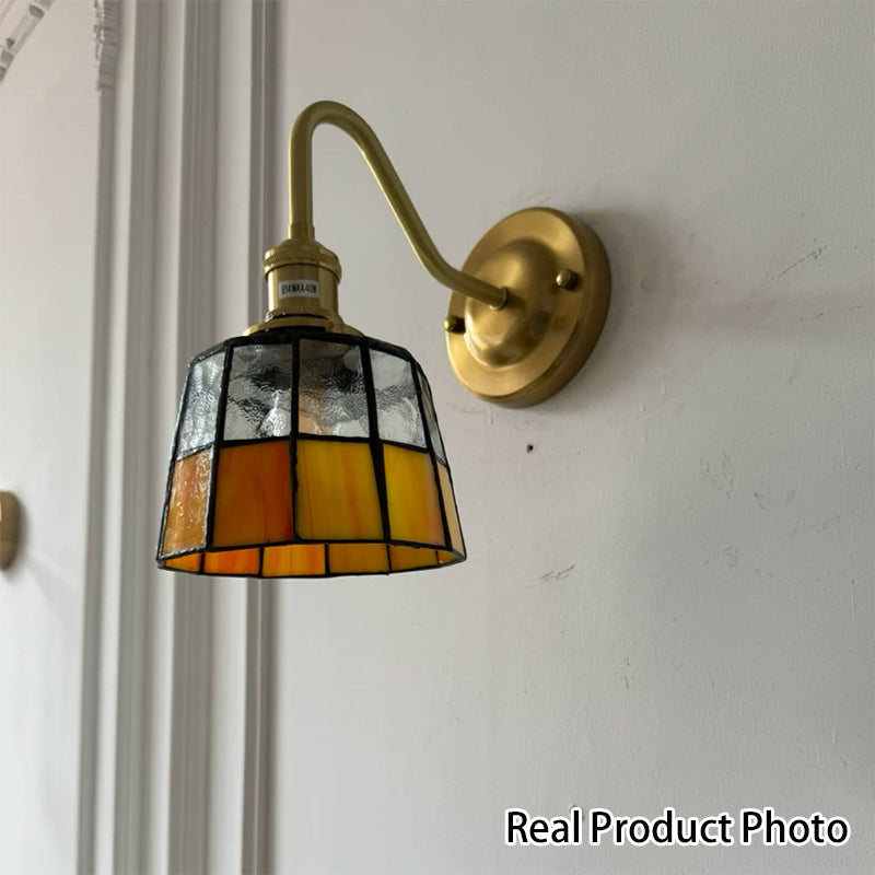 Traditional Tiffany Round Copper Glass 1-Light Wall Sconce