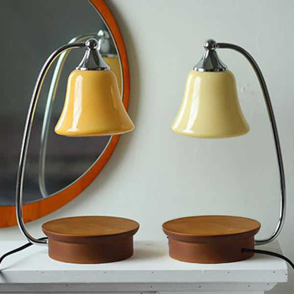 Nordic Glass Bell Shade Solid Wood Base 1-Light Table Lamp