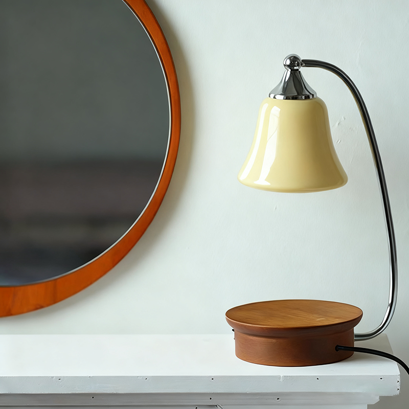 Nordic Glass Bell Shade Solid Wood Base 1-Light Table Lamp