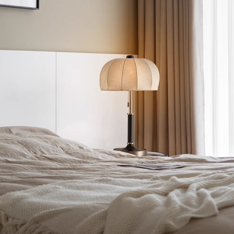 Traditional French Dome Wood Iron Fabric 1-Light Table Lamp