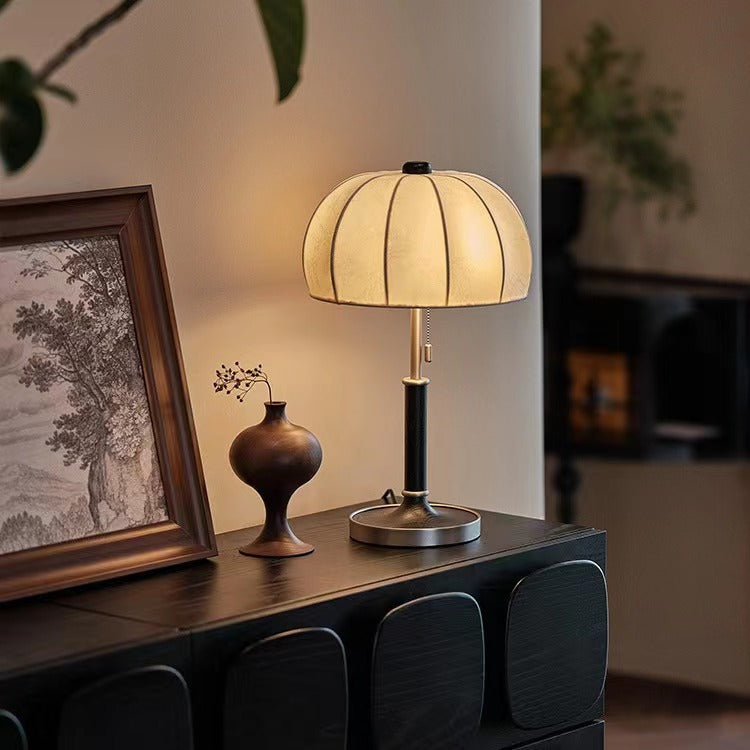 Traditional French Dome Wood Iron Fabric 1-Light Table Lamp