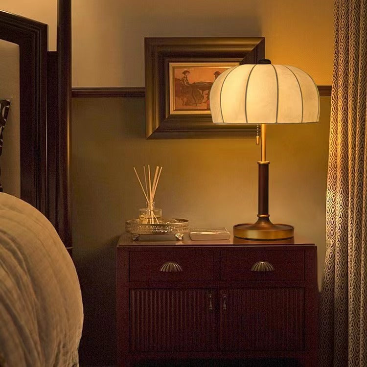 Traditional French Dome Wood Iron Fabric 1-Light Table Lamp