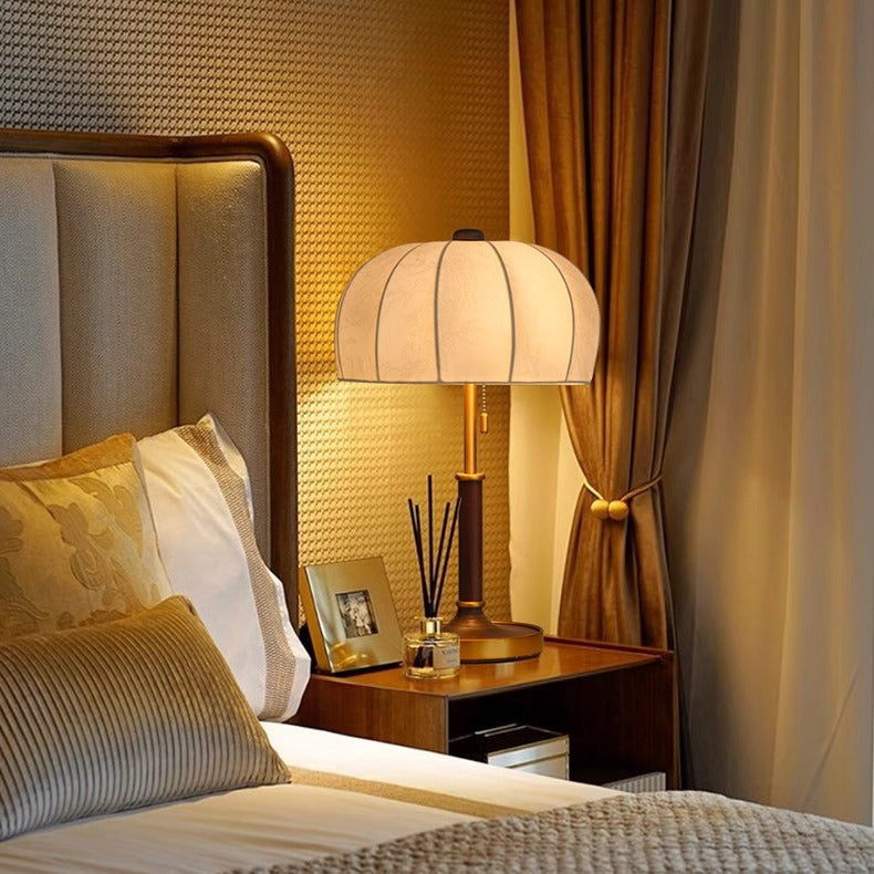 Traditional French Dome Wood Iron Fabric 1-Light Table Lamp