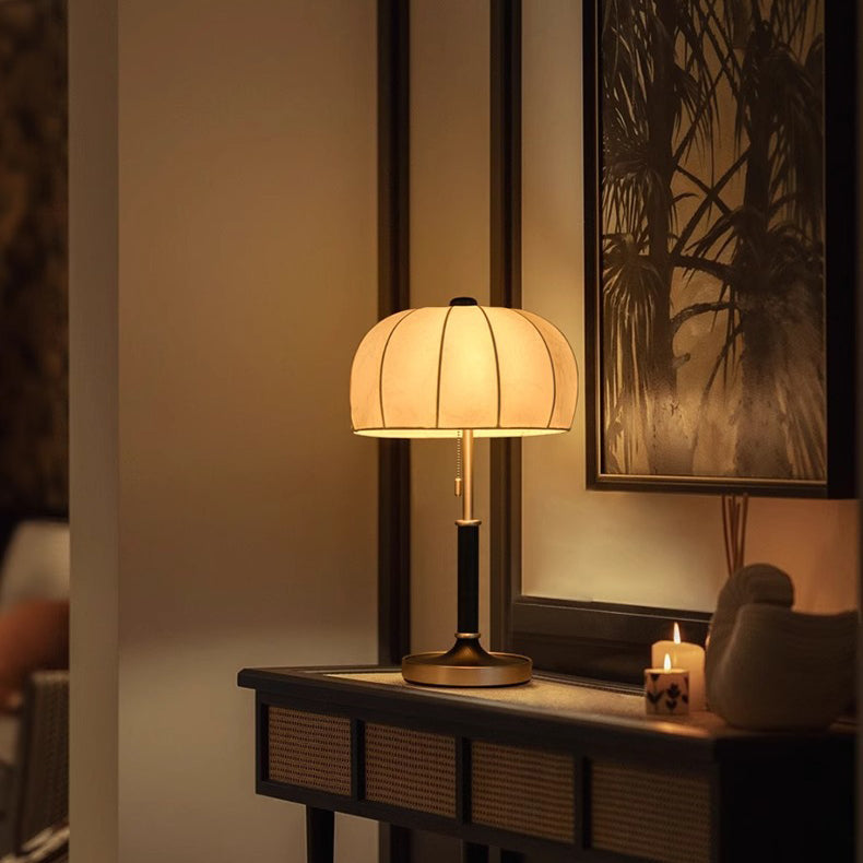 Traditional French Dome Wood Iron Fabric 1-Light Table Lamp