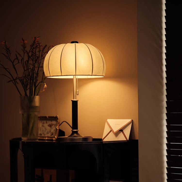 Traditional French Dome Wood Iron Fabric 1-Light Table Lamp