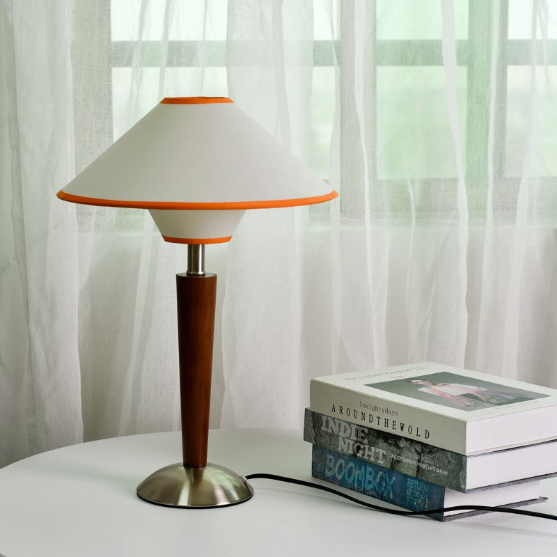 Scandinavian Flying Saucer-Shaped White Wax Wood Table Lamp