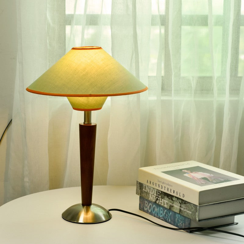 Scandinavian Flying Saucer-Shaped White Wax Wood Table Lamp
